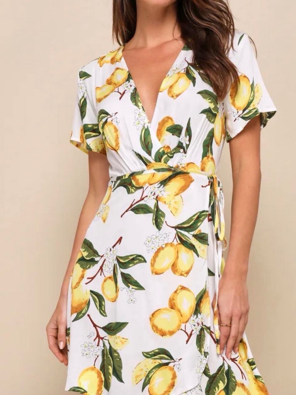 Lulus Lemon-Print Wrap Dress - Yellow Floral Summer Dress
